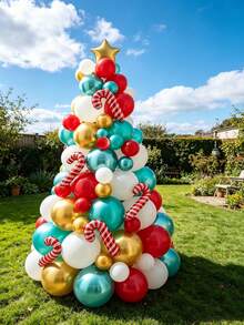 134pcs Latex Candy Cane Star Balloons, Multiple Sizes, Perfect For Christmas Party, Holiday Theme Decor, Restaurant Holiday Decor, Christmas Market Decor - Christmas Tree Balloon Set - View 3