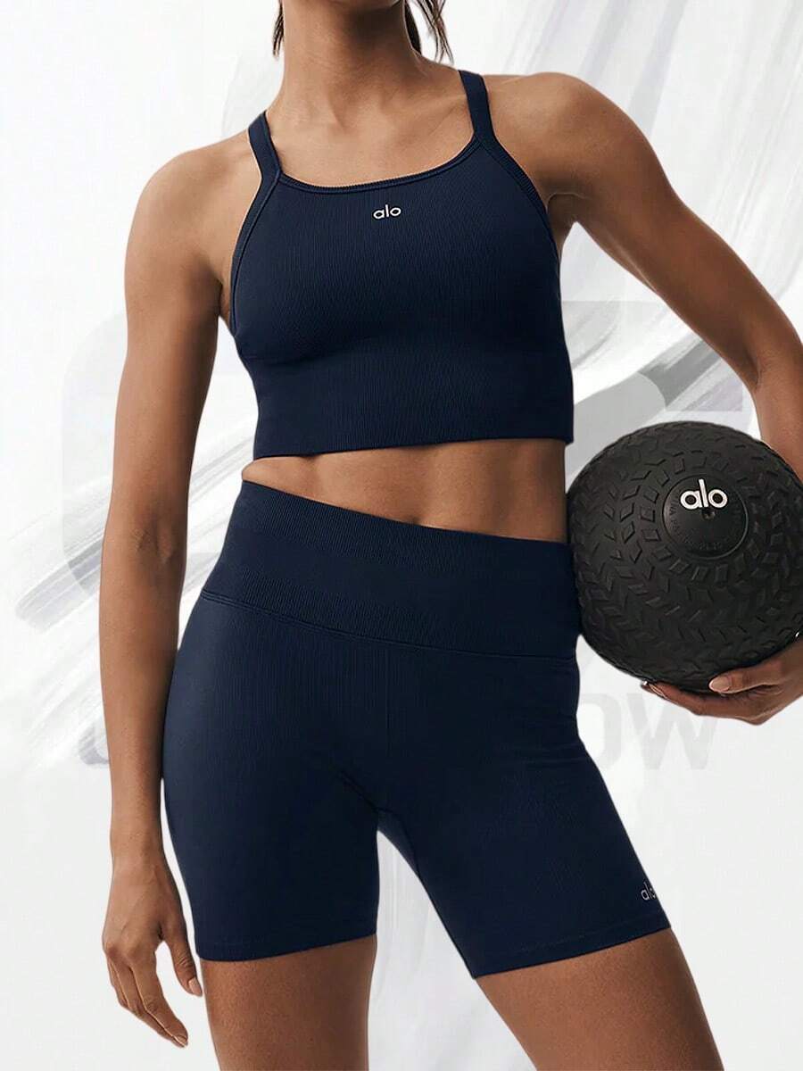 Seamless Ribbed Favorite Bra Tank - Navy - View 1