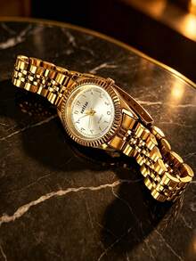 sottas 新款金色石英女錶，阿拉伯數字錶盤，極簡優雅時尚，休閒百搭，防水鋼帶 - 白色 - 查看 4