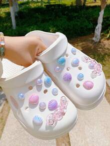 18 piezas de cadena rosa, concha de colores, perla de colores de resina ABS, dijes para zapatos DIY desmontables - Estilo de calzado personalizado - Multicolor - Ver 4