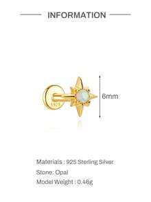 1Pc 16G 925 Sterling Silver White Opal Stud Earring, 18K Gold Plated Fire Opal Bead Internally Threaded For Women Girls Daily Wear, Sold Individually - Gold - View 25