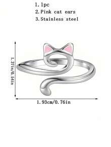 SikeSike 1pc Silver Cat Ear Crochet Hook, Adjustable Tension Clasp For Women, Used For Guiding Yarn And Crocheting, Finger Ring On Hook End - Multicolor - View 14