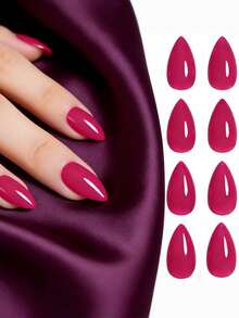 120pcs Almond-Shaped Nail Art Set, Fuchsia Acrylic Nail Tips, Fashion Versatile Wear, Suitable For Women All Seasons Solid Color Nail, Detachable Press-On Nails - Multicolor - View 5