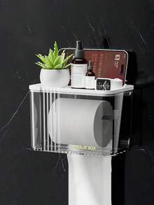 1pc Transparent Waterproof Paper Towel Holder, Wall-Mounted Toilet Paper Tissue Box Organizer, Bathroom Accessories Bathroom Decor Fall Decor - Multicolor - View 14