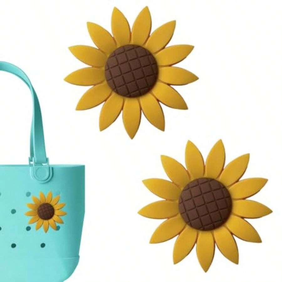 Premium Sunflower Charms For , Set Of 2 PVC Rubber Inserts, Compatible With  Accessories, Beach Bag Charms Inserts Accessories For Women Girls B1 - As Pic - View 1