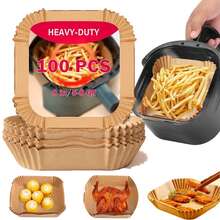 50/100/200Pcs 6.3-8 Inch Disposable Air Fryer Paper Liners, Non-Stick Oil-Proof Baking Paper, Waterproof Grease Resistant Liner Paper For Air Fryer Oven Cooking - 查看 1