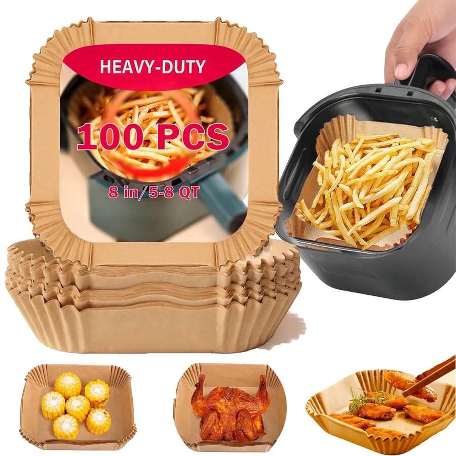 50/100/200Pcs 6.3-8 Inch Disposable Air Fryer Paper Liners, Non-Stick Oil-Proof Baking Paper, Waterproof Grease Resistant Liner Paper For Air Fryer Oven Cooking - 查看 1