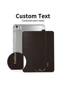 1pc Transparent Acrylic Tri-Fold Tablet Case Coffee Color Customized Text Personalized Text Writing Customization Compatible With Mini6/Mini7/Air/Air2/9.7/10.2/10.5/Air4/Air5/10.9/Pro 11"/10th Gen/ Air 11-In.(M2)-2024/ Pro11-In.(M4)-2024/Air 11-Inch (M3) Models High Transparency Acrylic Back Shell Full Coverage Anti-Bend Anti-Drop Built-In Pencil Slot Tri-Fold Adjustable Stand Magnetic Sleep/Wake Personalized/Minimalist/Cute Flip Tablet Case Tri-Fold Tablet Case Product Does Not Include Pencil Some Models Equipped With Camera Frame - Dark Brown - View 3