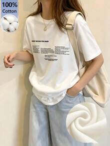 日系女式宽松圆领休闲百搭印花短袖T恤，春夏款 白色 - 白色 - 查看 3