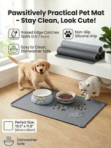 Minimalist Silicone Pet Feeding Mat | Superior Waterproof Performance | High-Raised Edge Protection | Reusable & Washable | Cat Food Catcher Mat | Catches Food Spills | Dog Feeding Bowl Mat | Protects Carpets & Tile Floors From Water Drips & Wet - Style A - View 9