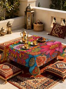 1/2 piezas Mantel con patrón floral colorido, material de poliéster, adecuado para mesas de comedor redondas/cuadradas, cocina, restaurante, mesa de café, picnic, camping, decoración de granja, protección de la superficie de la mesa, configuración de vacaciones, uso en múltiples escenarios, diseño impreso exquisito, mejora la atmósfera del hogar - Multicolor - Ver 8