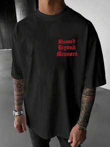 T-shirt da uomo dalla vestibilità comoda con stampa di angeli, nuova collezione autunnale, traspirante e confortevole, spalle leggermente scese, girocollo. - nero - Visualizzare 2