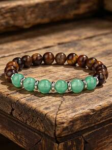 Retro Fashion Attract Money Bracelet- Green Aventurine & Tiger Eye Luck Beaded Bracelet, Wealth, Abundance & Prosperity, Spirit Jewelry For Women Men - Multicolor - View 4