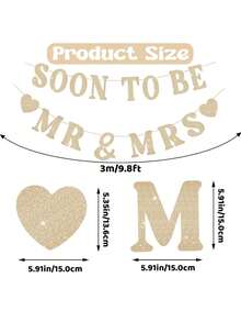 Soon To Be Mr & Mrs Banner For Bridal Shower Decorations, Pre-Strung Gold Glitter Wedding Shower Decor Home Party, Bachelorette Couples Shower Engagement Banner - Soon to Be Mr & Mrs. Laqi - View 2