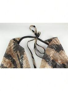 Precioso vestido largo de fiesta de corte A para mujer con bajo asimétrico con volantes, diseño sin mangas ni tirantes, tejido de punto y ligeramente elástico. - Marrón - Ver 5