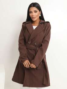 Women's Overcoat, Elegant, Fitted Winter La Batida Style - Rust Brown - View 9