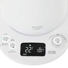 Adler إبريق كهربائي رقبة غزال بتحكم في درجة الحرارة 1 لتر 1100 واط شاشة LED 40-100 درجة مئوية 13 إعداد درجة حرارة الاحتفاظ بالدفء لمدة 120 دقيقة جرس إيقاف تلقائي قاعدة 360 درجة أبيض فضي - قابس اتحاد أوروبي نوع E (220 إلى 240 فولت) - مشاهدة 8