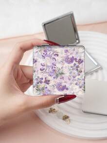 1pc Portable Folding Compact Mirror, Floral Design, Stainless Steel Frame With Nano Electroplating, Suitable For Various Occasions - Multicolor - View 17
