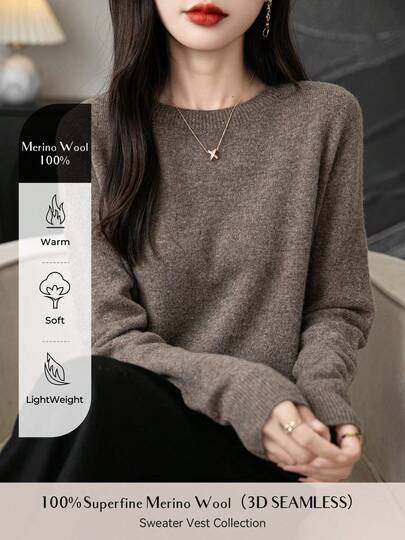 Suéter de mujer 100% lana merina, suéter tejido cálido y suave para otoño/invierno