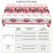 Pink Rose Tablecloth, Round And Rectangular Multiple Sizes, Colorful Floral Print Table Cover For Indoor Outdoor Use, Ideal For Garden Holiday Party Decor, Coffee Table Decoration, Kitchen Accessories And Home Ornaments - 粉色 - 查看 6