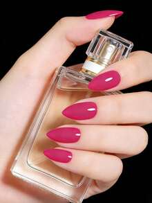 120pcs Almond-Shaped Nail Art Set, Fuchsia Acrylic Nail Tips, Fashion Versatile Wear, Suitable For Women All Seasons Solid Color Nail, Detachable Press-On Nails - Multicolor - View 6