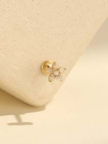1Pc S925 Sterling Silver Flowers Opal Nose Stud Flat Back Hypoallergenic Cartilage Body Piercing Jewelry Nose Rings For Women Men Daily Wear & Gifts - Gold - View 5
