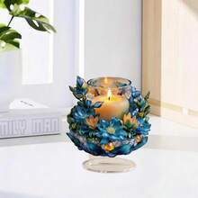 1pc Blue Lotus Candle 2D Flat Acrylic Decorative Ornament, Light Luxury Style Living Room Entryway Tabletop Creative Decor - A - View 2