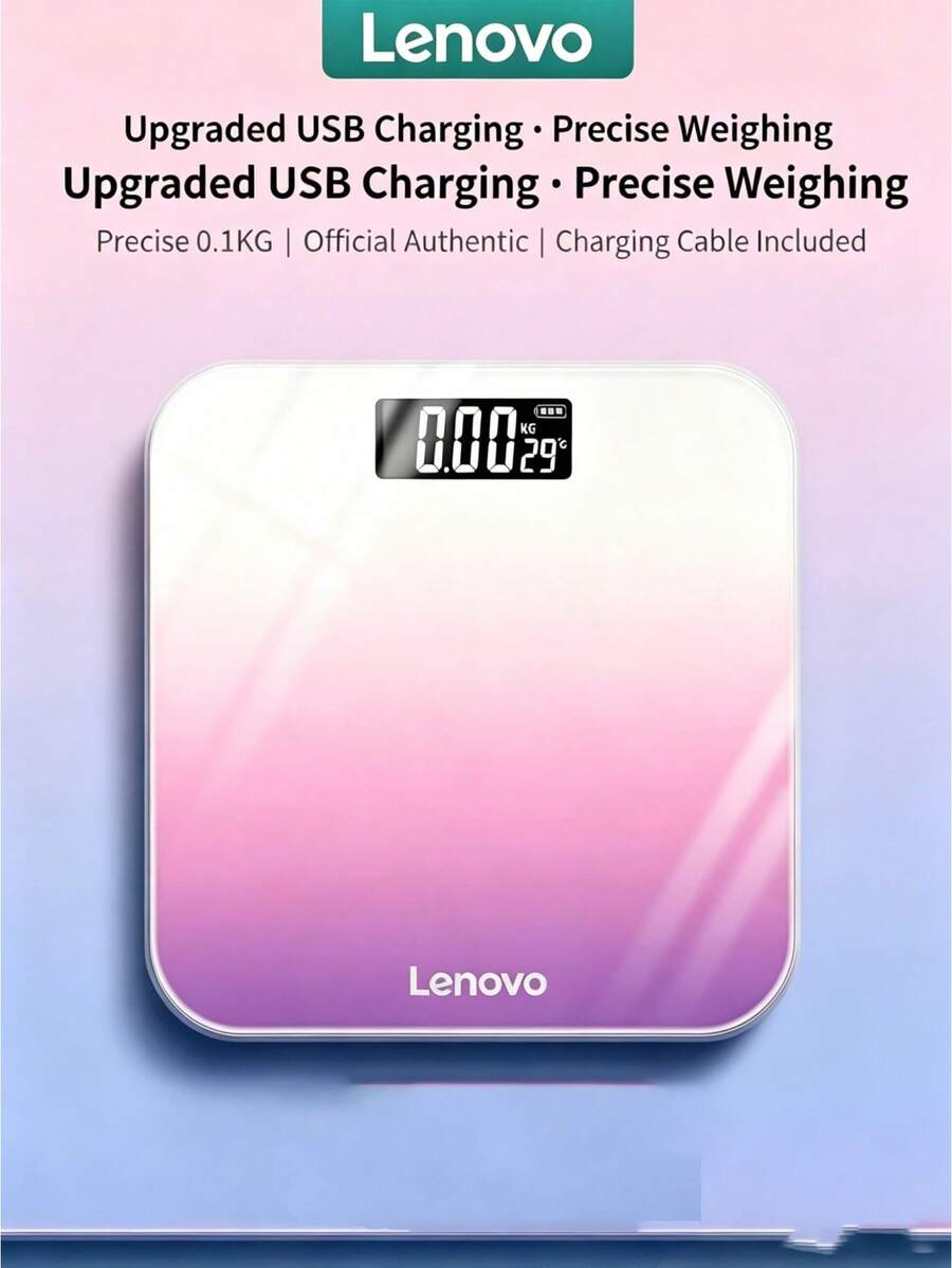Lenovo Timbangan badan ultra tipis gradasi warna pink dan ungu, dapat diisi ulang melalui USB, timbangan badan presisi tinggi, wajib dimiliki untuk menurunkan berat badan di rumah dan asrama. - View 1