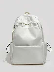 1pc Unisex Plain Nylon Zipper Closure Minimalist Backpack, Suitable For Students And Daily Use In All Seasons, No Pendant - A - View 11