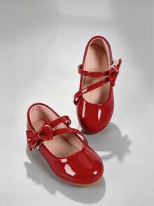 New Girls' Red Patent Leather Bow Decor Princess Flat Shoes, Low-Top Casual Shoes, Mary Jane Kids Shoes, Ballet Shoes, Suitable For Spring/Summer Older Children, Suitable For Performance, Dance, Outdoor Wear, Children's Birthday And Christmas Gifts, Daily Casual, School Parties, New Year Holidays, Best-Selling - Red - View 4