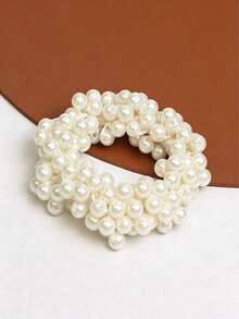 3pcs Sweet And Fresh Faux Pearl Hair Tie With Pearl Bead Hair Accessories, Including Pearl Headband And Hair Ribbon - Multicolor - View 7