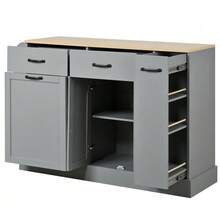 Modern Sideboard With Multiple Drawers, Storage Unit With Bin Compartment And External Spice Rack For Dining Room, Living Room And Kitchen (Grey) - 灰色 - 查看 11
