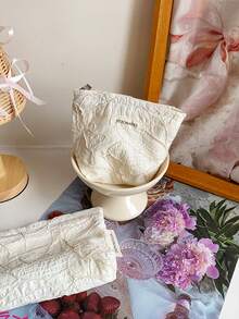 1件/套 白色花卉提花刺繡女款女孩化妝包，便攜大容量拉鍊化妝收納袋，旅行度假必備，衛生棉、鑰匙、髮飾、充電器、口紅、化妝品、香水、刷具收納整理包，適用於女性、學生、女學生，生日禮物、朋友禮物、節日禮物 - 白色 - 查看 17