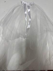 1 Stück eleganter Brautschleier mit Schleife, romantisches Spitzen-Hochzeitshaaraccessoire, transparentes weißes Tüll-Design, geeignet für Bräute und besondere Anlässe - Weiss - Übersicht 8