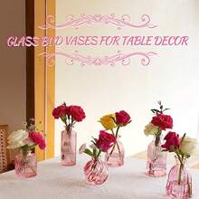 Jarrón do, jarrones de brote, juego de 12, pequeños jarrones de vidrio para flores, moderno jarrón de vidrio acanalado para decoración, florero de boda, decoración clásico a granel, centros - Rosa - Ver 8