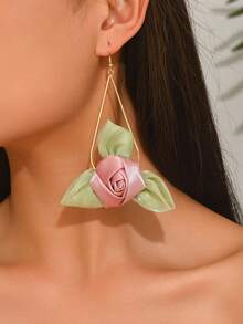 1 Pair Exaggerated 3D Geometric Fabric Flower Earrings For Women - Multicolor - View 3