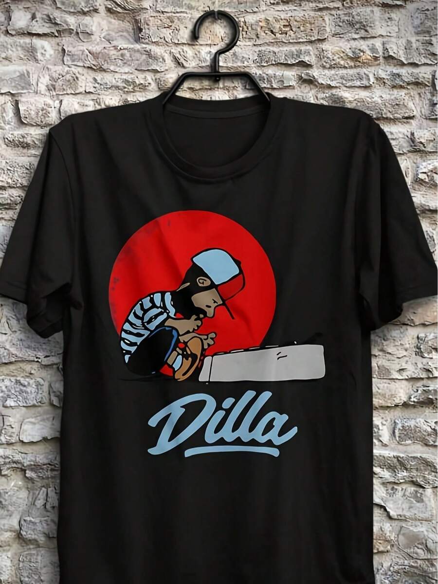 T-Shirt Grafica Animata Da Uomo – T-Shirt Nera Per Produttori Musicali Con Un Disegno A Cerchio Rosso, Maniche Corte, Vestibilità Comoda, Adatta Ai Fan Di Village E Soulquarians, - 後退 - 查看 1