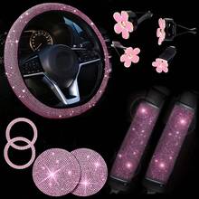 11pcs Shiny Car Interior Accessories Set, Glittering Steering Wheel Cover, Seatbelt Shoulder Pads, Unisex Car Decor, Suitable For Multiple Vehicle Models - Multicolor - View 12