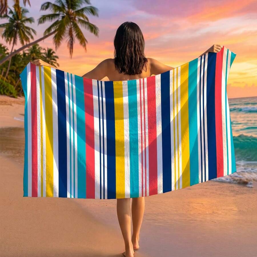 1件條紋印花海灘巾,適用於旅行、戶外露營、海灘、游泳、海灘度假 - A - 查看 1