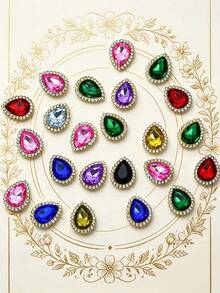 45pcs Mixed Color Teardrop Rhinestone Flat Back Charms, Gold Plated Teardrop Crystal Gemstone Decor, Multicolor Hollow Diamond Applique, Suitable For DIY Jewelry, Hair Clips, Wedding Dresses, Clothing, Scrapbooking, Handmade Decor - Color Mixing - View 6