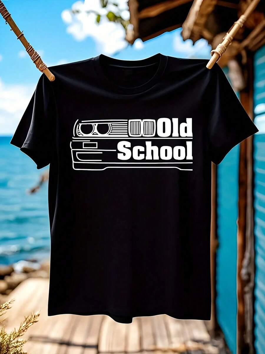 T-shirt graphique avec le logo vintage de la voiture E30, un t-shirt décontracté à col rond, adapté pour un usage quotidien, élégant et confortable, incarnant la mode de rue, design classique, tissu respirant, une excellente option de cadeau et un article de collection. - Blanc - Voir 1