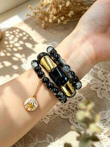 3 pièces Bracelet multicolore à perles multicouches style bohème avec pendentif en coquillage pour femmes, vacances à la plage - Bohême - Voir 15