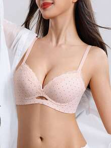 Small Chest Push-Up Bra For Women, Lace Hollow Sexy Minimalist Sexy Design, Side-Bust Support, Anti-Sagging, Seamless Back-Smoothing Bra[Special For Flat Chest] - Baby Pink - View 1