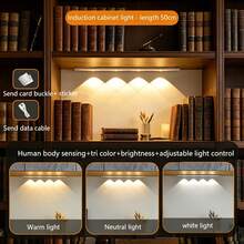 1 pieza Luz LED con sensor de movimiento para gabinete, Luz LED con sensor de movimiento, Luz decorativa, Luz LED para gabinete, Luz inteligente ultra delgada para encimera de cocina, 3 temperaturas de color, Adecuada para cocina, dormitorio, gabinete, armario, escaleras, pasillo - Luces de la colina - Ver 13