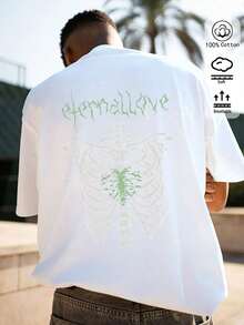 T-shirt ample à manches courtes pour homme, coupe oversize, en coton blanc 100 % naturel, style streetwear décontracté idéal pour l'été. - Blanc - Voir 1