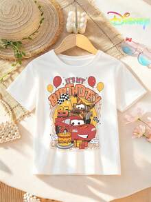 Disney Cars Lightning McQueen Birthday T-Shirt For Kids 2-14 Years Old Boys Girls Double Sided Print It's My Birthday 5th Birthday Tee Express Delivery - 白色 - 查看 2