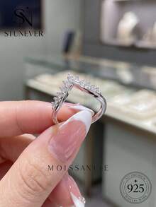 1 pieza Anillo de Diamante de Corte Redondo Minimalista Plata de Ley 925 Chapado en Oro Blanco Joyería de Lujo Regalo de Compromiso Boda Cumpleaños Aniversario - Plateado - Ver 3