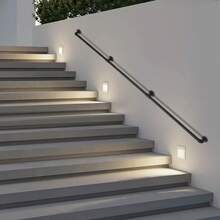 8Ft Stairs Handrails, Metal Industrial Pipe Stair Railing With Wall Mount Support For Home Indoor - A - View 1