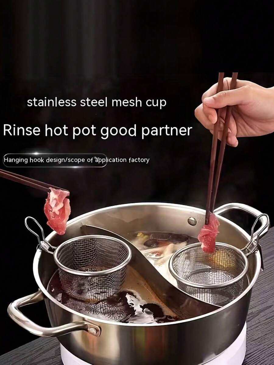 1pc Stainless Steel Hot Pot Strainer Ladle With Hook, Stainless Steel Mesh Basket Filter, Suitable For Hot Pot Draining, Filtering And Cooking, Can Be Used As A Household Kitchen Food Filter - Multicolor - View 1
