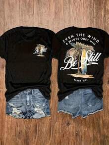 Women's 100% Cotton T-Shirts 2026 Graphic Print T-Shirt, Short Sleeve, Round Neck, Casual Top For Summer And Spring, Women's Clothing, Loose Fit, Y2K Style - 黑色 - 查看 2